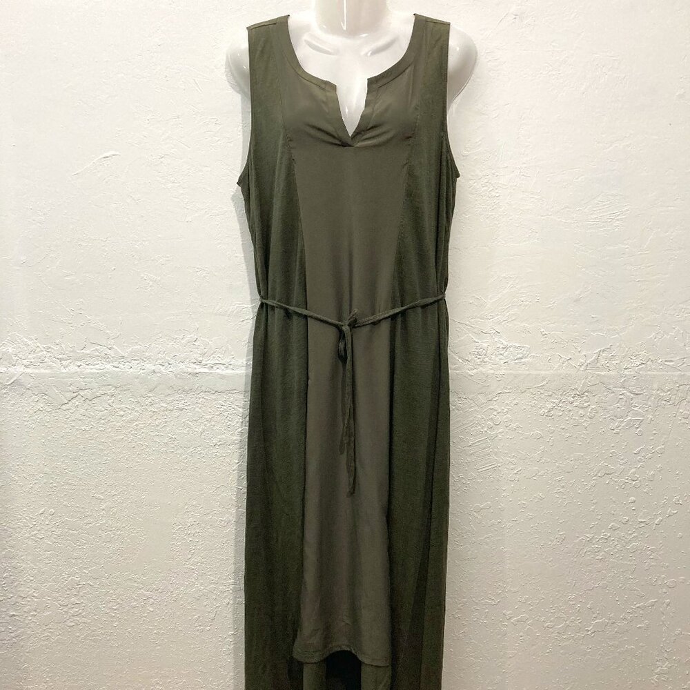 Halogen Asymmetrical Dress Green Maxi Sleeveless Sweetheart Neck Linen Blend M